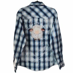 The Lord Is My Shepherd Custom Upcycled Western Pearl Snap Button Plaid Shirt, L